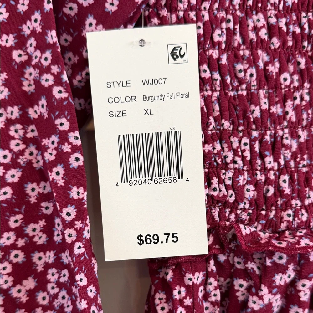 WITH JULES‎ Kids Floral Burgundy Dress with Long Sleeves Size 16